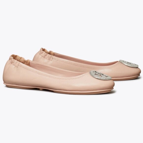 Tory Burch $298 Minnie Pavé Travel Ballet Flats Shell Pink MANY SIZES - Picture 3 of 8